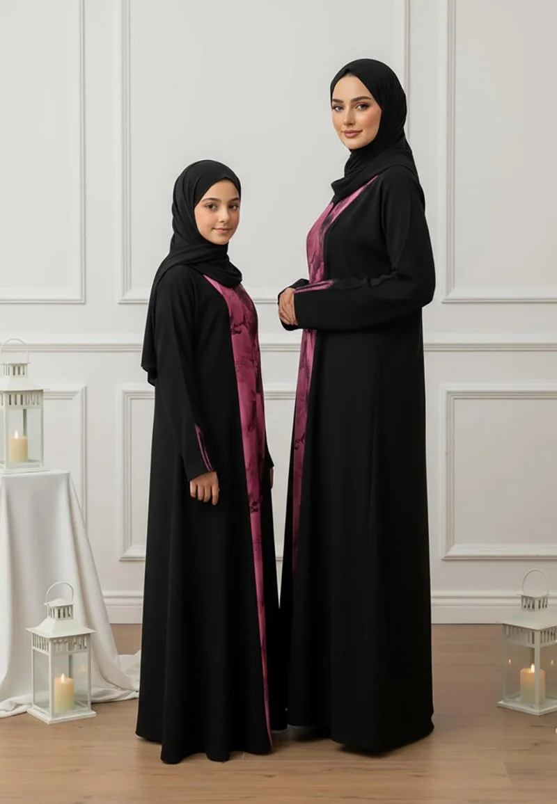 النخبة The Amira Mother & Daughter Abaya: Modern Practicality-813MD  (Dresses are sold individually. To create a matching mom and daughter set, please purchase two items in different sizes)